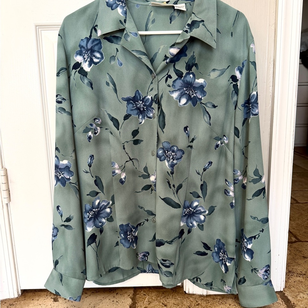 Alfred Dunner Women’s Blouse Size 18 XL Green Printed Button Down Collared Top - Picture 8 of 9